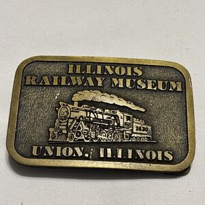 Vtg Illinois Railway Museum IRM Belt Buckle Steam Engine 1630 CD Hit Line USA